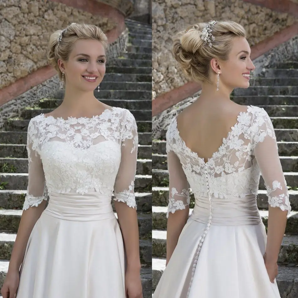 New Scoop Neck 3/4 Sleeves V Back Bridal Wedding Lace Applique Jacket White Ivory Wraps Shrugs Bolero Custom Made 
New Scoop Neck 3/4 Sleeves V Back Bridal Wedding Lace Applique Jacket White Ivory Wraps Shrugs Bolero Custom Made