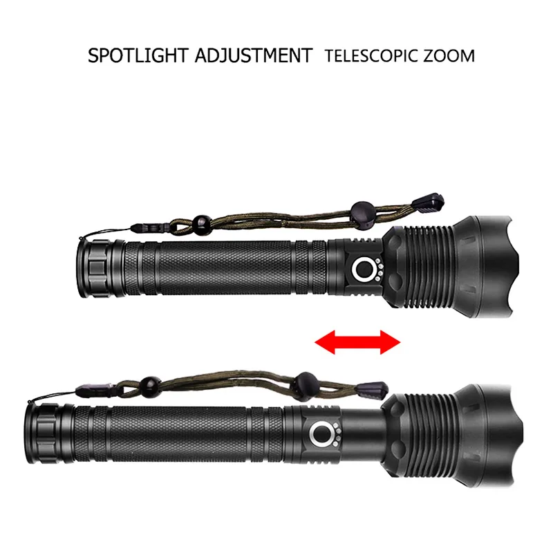 Light - XHP90 LED Flashlight Zoom USB Rechargeable Power Display Powerful Torch 18650 Handheld Light