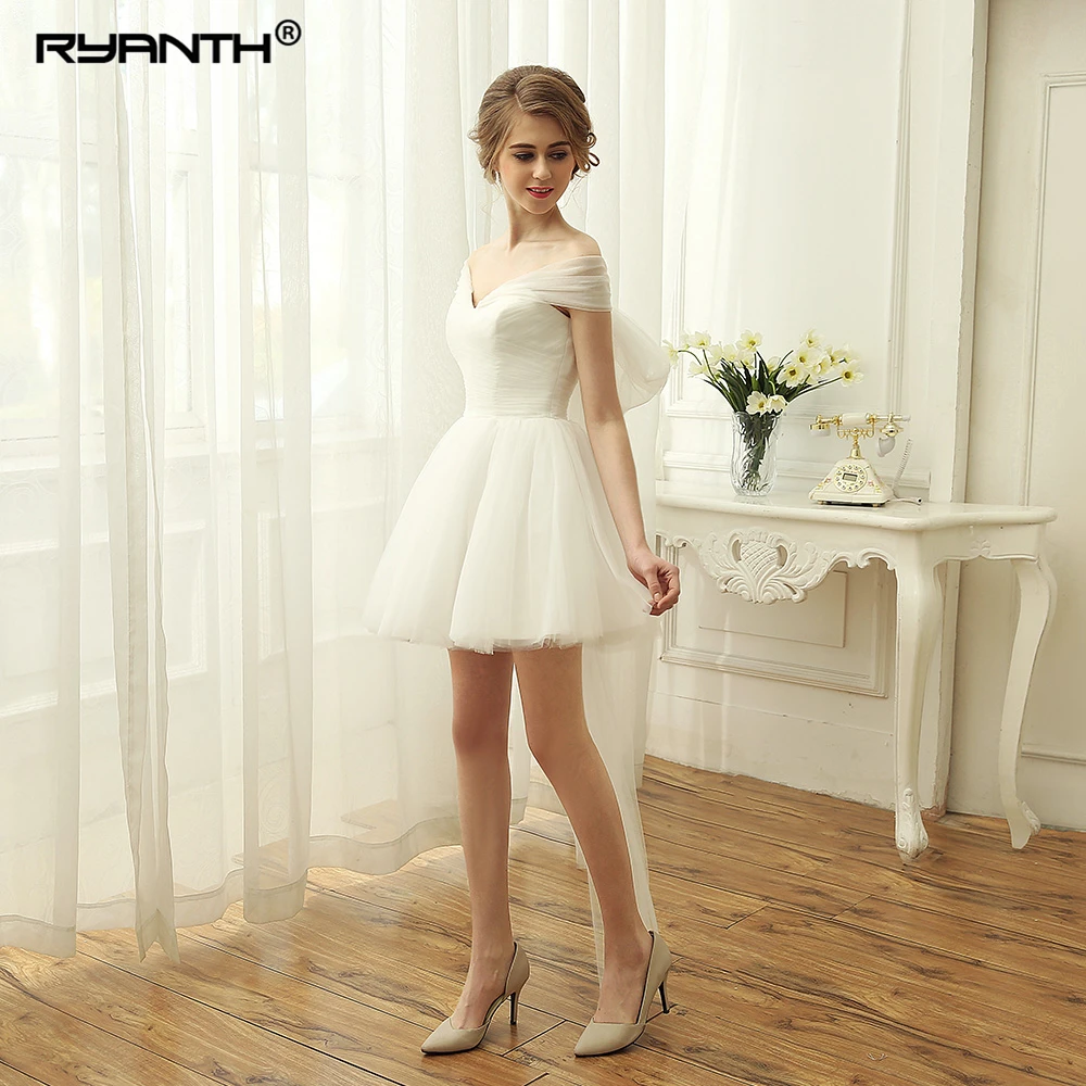 Robe de mariee Cute Short Mini Wedding Dress For Party 2019 New Ruched Off the Shoulder Vestidos de novia Lace Up Back Gowns
Robe de mariee Cute Short Mini Wedding Dress For Party 2019 New Ruched Off the Shoulder Vestidos de novia Lace Up Back Gowns