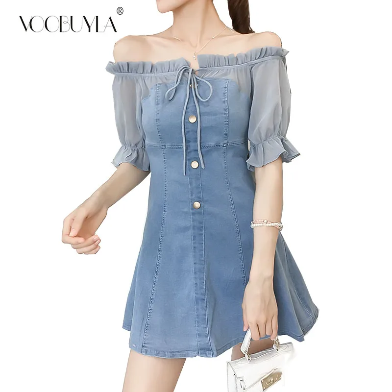 Voobuyla Summer Women Sexy Denim Dress 2019 Patchwork Chiffon Slash Neck Off Shoulder Dresses Slim High Waist A-line Dress Jeans
Voobuyla Summer Women Sexy Denim Dress 2019 Patchwork Chiffon Slash Neck Off Shoulder Dresses Slim High Waist A-line Dress Jeans
