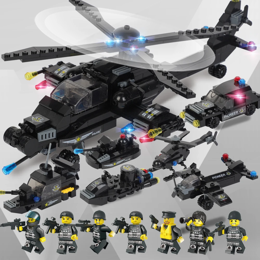 8 IN 1 554PCS 563PCS Small Building Blocks City Police SWAT Police Aircraft Car DIY Bricks With 8PCS Figures Instructions
8 IN 1 554PCS 563PCS Small Building Blocks City Police SWAT Police Aircraft Car DIY Bricks With 8PCS Figures Instructions
