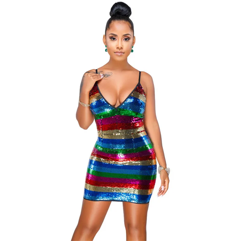 Rainbow Sequin Dress Women V Neck Spaghetti Strap Glitter Sexy Club Bodycon Mini Dress Elegant Sparkly Christmas Party Dresses
Rainbow Sequin Dress Women V Neck Spaghetti Strap Glitter Sexy Club Bodycon Mini Dress Elegant Sparkly Christmas Party Dresses
