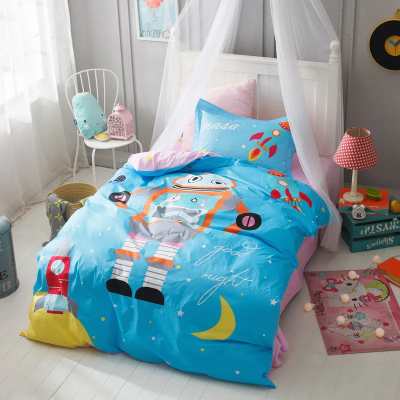 Cartoon style 3pcs Twin Size bedding set cotton fabric robot print duvet cover flat sheet pillowcase
Cartoon style 3pcs Twin Size bedding set cotton fabric robot print duvet cover flat sheet pillowcase