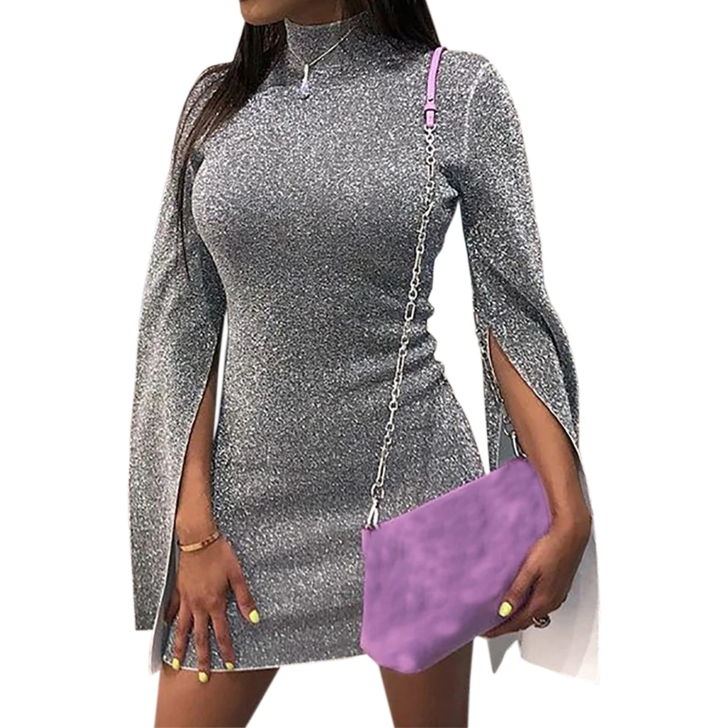 Shiny Party Dresses Turtleneck Sexy Club Elegant Women Split Flare Sleeve Autumn Winter Dress Shine Mini Dress Femme Robe M0322
Shiny Party Dresses Turtleneck Sexy Club Elegant Women Split Flare Sleeve Autumn Winter Dress Shine Mini Dress Femme Robe M0322