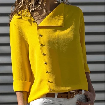 Chiffon Blouse Button Long Sleeve Women Blouse Tops Skew Collar Solid Office Shirt Casual Top Blusas Chemise Femme
Chiffon Blouse Button Long Sleeve Women Blouse Tops Skew Collar Solid Office Shirt Casual Top Blusas Chemise Femme