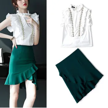 High Quality Summer Two Piece Set Women Sleeveless White Blouses Tops And Irregularity Ruffles Skirt 2 Piece Set Women SL014
High Quality Summer Two Piece Set Women Sleeveless White Blouses Tops And Irregularity Ruffles Skirt 2 Piece Set Women SL014
