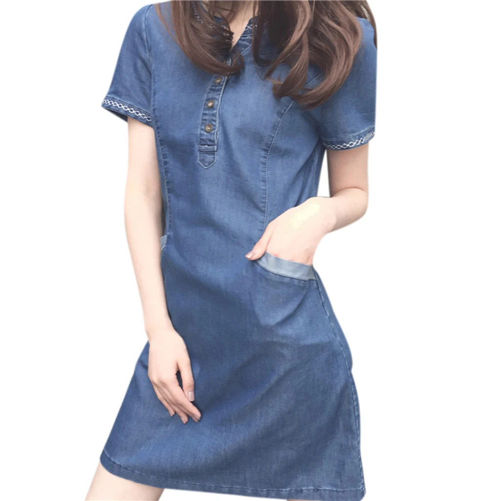JAYCOSIN Denim Dresses Summer Women Loose Solid Color Short Sleeve Knee-Length Denim v-neck Dress Sexy Brand Vestido De Festa
JAYCOSIN Denim Dresses Summer Women Loose Solid Color Short Sleeve Knee-Length Denim v-neck Dress Sexy Brand Vestido De Festa