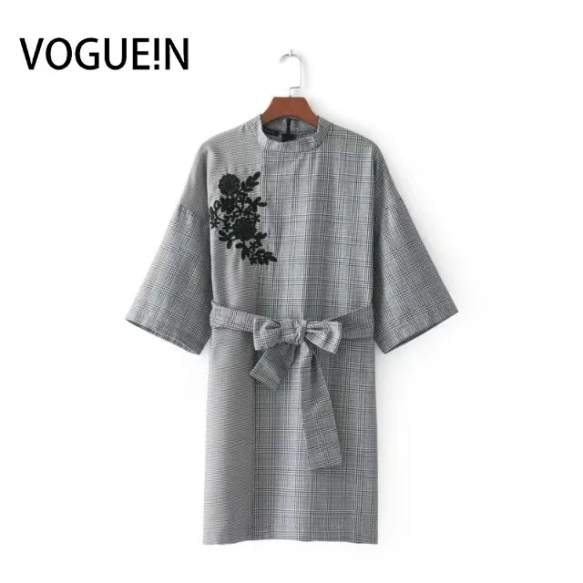 VOGUEIN New Womens Vintage Fashion Checks & Plaids Floral Embroidery Zipper Bow Belt 3/4 Sleeve Mini Dress Wholesale
VOGUEIN New Womens Vintage Fashion Checks & Plaids Floral Embroidery Zipper Bow Belt 3/4 Sleeve Mini Dress Wholesale