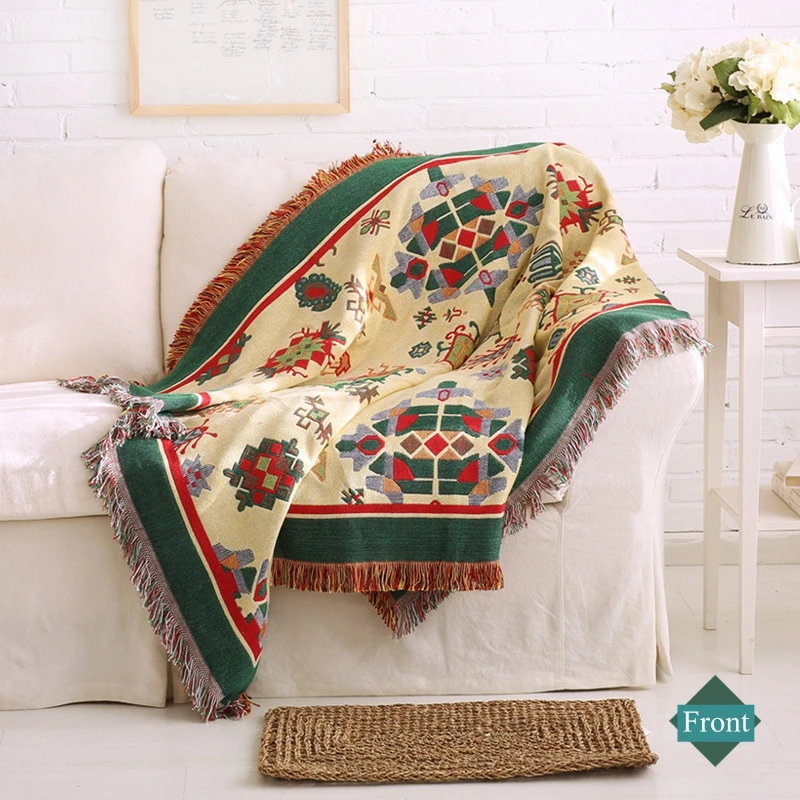 Фото Bohemian Style Printed Knitting Sofa Towel Cotton Blend Tassel Thread Blanket Home Decorative Tablecloth Carpet Bedspread Shawl | Дом и сад
