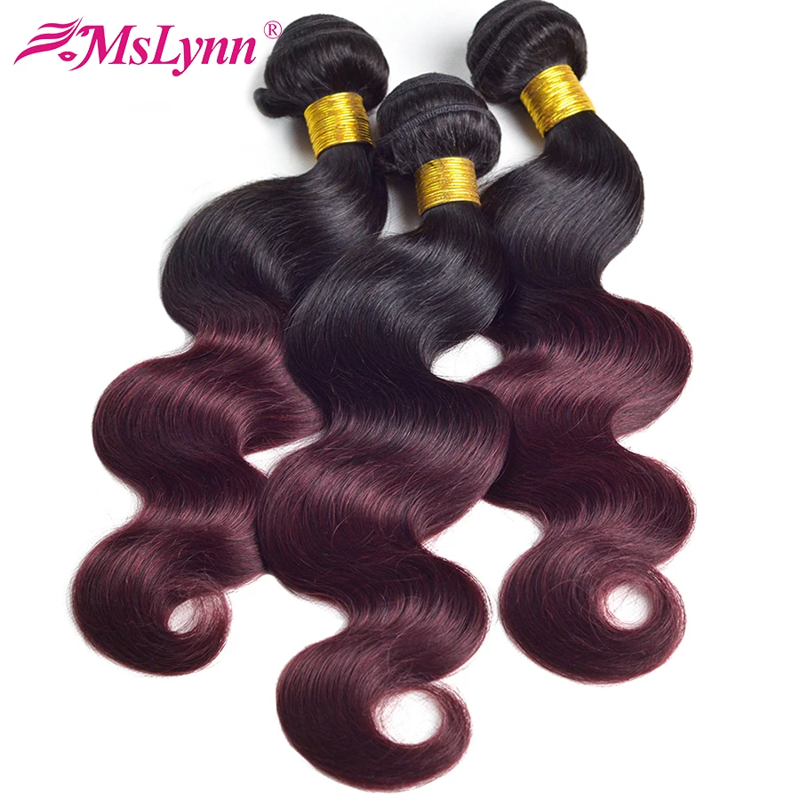 altMslynn Hair Peruvian Body Wave Ombre Hair 3 Bundles Deal 1b/Burgundy Two Tone 100% Human Hair Weave Bundles Non Remy Hair 1b 99j