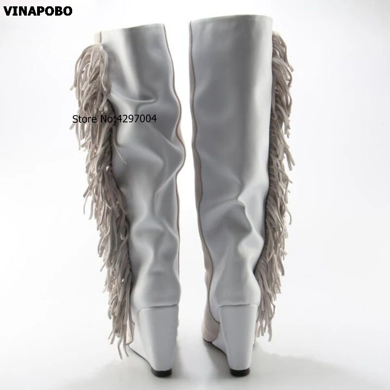 1Zobairou-Women-Knee-High-Suede-Fringe-Boots-Black-White-Platform-Wedged-Tall-Boots-New-Brand-Fashion (3)