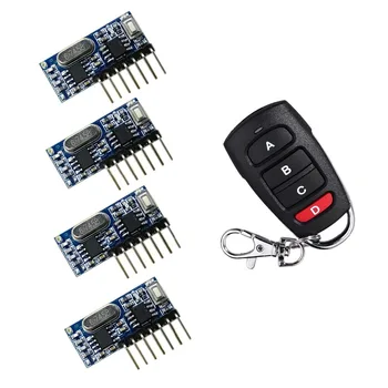 

RF Remote Control Transmitter & 433Mhz Wireless Receiver Learning Code 1527 Decoding Module 4-Ch Output With Learning Button