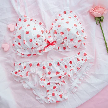 Japanese soft sister cute cream strawberry student sweet underwear set girl poor milk no steel ring bra Lolita
Japanese soft sister cute cream strawberry student sweet underwear set girl poor milk no steel ring bra Lolita