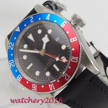 41mm Sterile Dial Blue & Red Rotating Bezel Luminous marks Stainless steel Case GMT Date Automatic Movement men's Watch