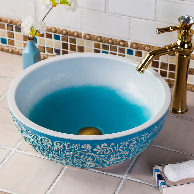 Europe Vintage Ceramic Art Basin Sinks Counter Top Wash Basin Bathroom Vessel Sink vanities fancy wash basin bathroom sink (8)