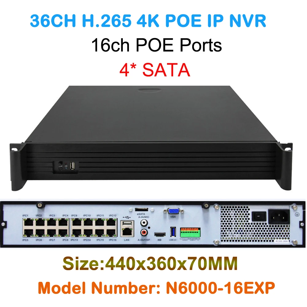 

4 HDD Ports 4K Ultra HD NVR DVR 16ch/36ch 4K/5mp/4mp/3m/2mp IP camera video recorder cctv HDMI VGA Output Onvif p2p AEEYE App