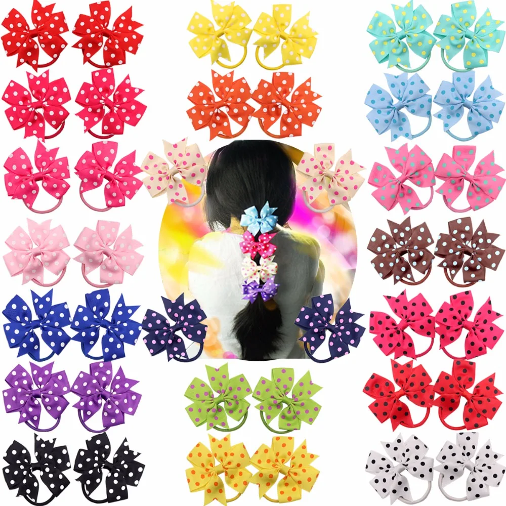 

40Pcs Baby Girl Polka Dot Grosgrin Ribbon Hair Bows Ponytail Holder Boutique Hair Bows Elastic Tie for Teens and Young Women