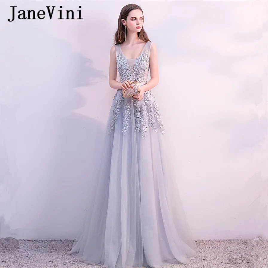 JaneVini Tulle Long Bridesmaid Dresses 2018 Sexy Deep V Neck Lace Appliques Pearls Floor Length Formal Prom Maid of Honor Dress
JaneVini Tulle Long Bridesmaid Dresses 2018 Sexy Deep V Neck Lace Appliques Pearls Floor Length Formal Prom Maid of Honor Dress