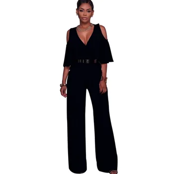 Elegant V Neck Long Black Romper Women Wide Leg Jumpsuit With Belt Summer Autumn Party Off Shoulder Short Sleeve Loose Club Pant
Elegant V Neck Long Black Romper Women Wide Leg Jumpsuit With Belt Summer Autumn Party Off Shoulder Short Sleeve Loose Club Pant