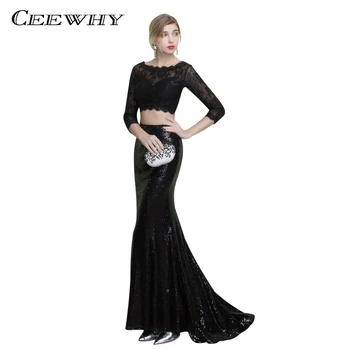 CEEWHY Three Quarter Sleeve Black Lace Dress Two Piece Formal Mermaid Gown Court Train Sequined Evening Dress Abendkleider
CEEWHY Three Quarter Sleeve Black Lace Dress Two Piece Formal Mermaid Gown Court Train Sequined Evening Dress Abendkleider