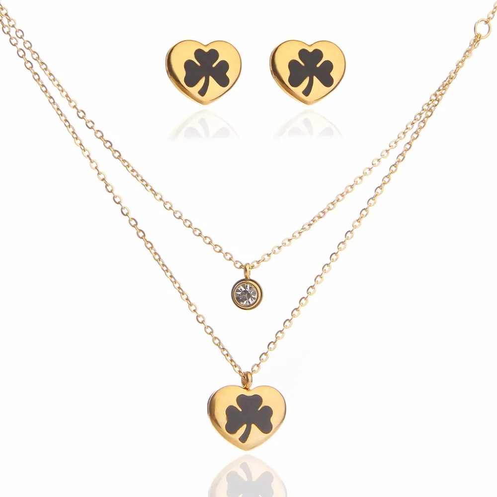 Women Fashion Love Earrings Bohemian Gold Layered Double Chain Short Necklace Clover Pendant Necklace Female Decoration Gift
Women Fashion Love Earrings Bohemian Gold Layered Double Chain Short Necklace Clover Pendant Necklace Female Decoration Gift
