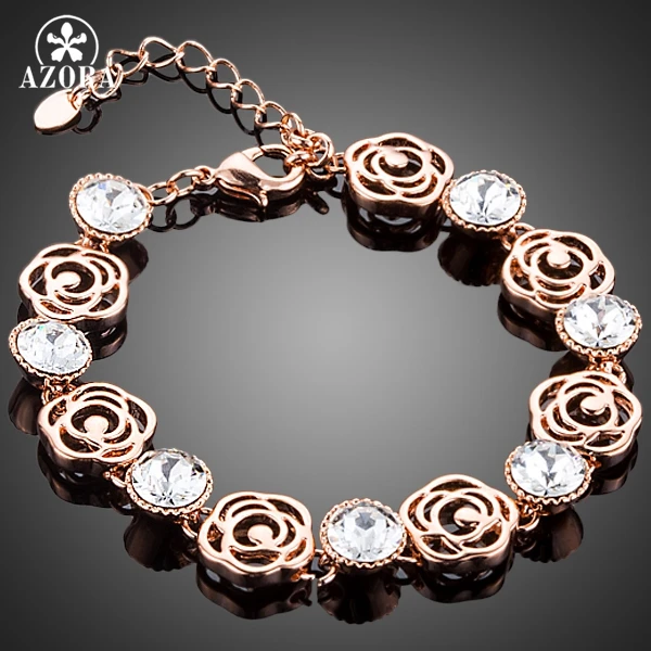 AZORA Fancy Rose Gold Color With 7pcs Clear Stellux Austrian Crystal Flower Bracelet TS0127
AZORA Fancy Rose Gold Color With 7pcs Clear Stellux Austrian Crystal Flower Bracelet TS0127