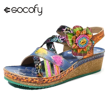 SOCOFY Bohemia Sandals Pattern Genuine Leather Floral Hook Loop Comfortable Wedge Heel Sandals Elegant Women Shoes
SOCOFY Bohemia Sandals Pattern Genuine Leather Floral Hook Loop Comfortable Wedge Heel Sandals Elegant Women Shoes