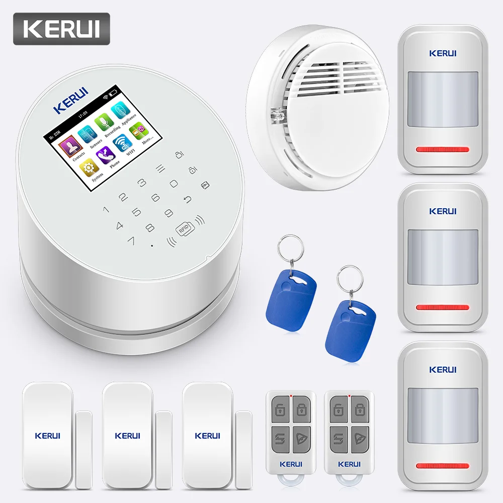 

KERUI W2 GSM WiFi PSTN Home Burglar Security Alarm System Wireless Alarm Panel With RFID PIR Sensor Smoke Detector APP Control