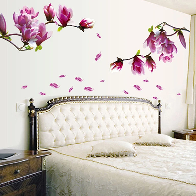 New DIY Magnolia Flower PVC Art Wall Decal Sticker Home Mural Decor Removable