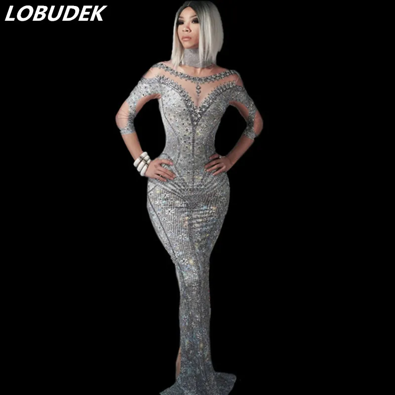 Big Stretch Silver Rhinestones Tight Long Dress Women Singer Host Evening Wear Birthday Party Models Catwalk Dress Stage Costume
Big Stretch Silver Rhinestones Tight Long Dress Women Singer Host Evening Wear Birthday Party Models Catwalk Dress Stage Costume