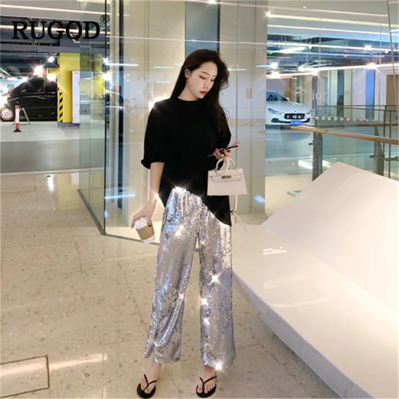 RUGOD Fashion women pants sequined wide leg elastic waist party wearing harajuku style modis femme trousers pantalon mujer
RUGOD Fashion women pants sequined wide leg elastic waist party wearing harajuku style modis femme trousers pantalon mujer