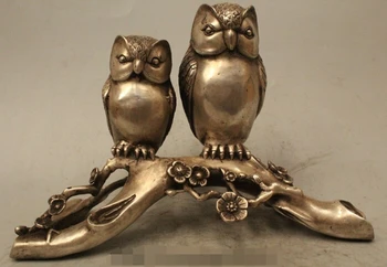 10" Folk Chinese Silver Sculpture Carved 2 Love Bird Scout Minerva Owl Statue fast 
10" Folk Chinese Silver Sculpture Carved 2 Love Bird Scout Minerva Owl Statue fast