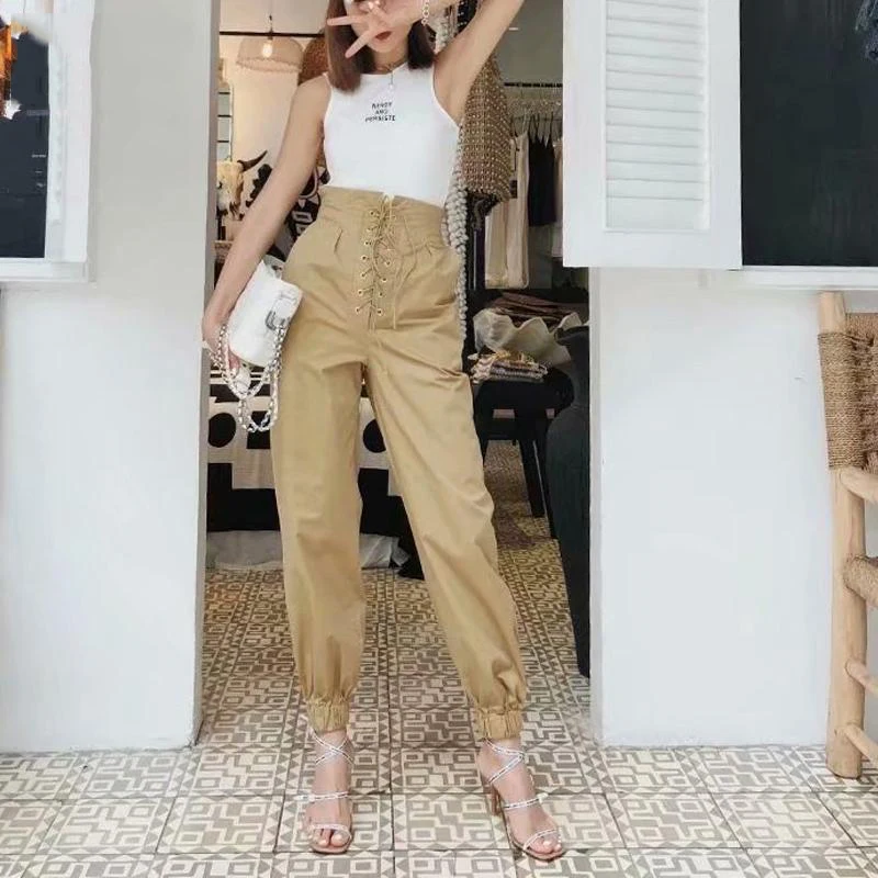 Slim Waist lace up cargo pants Military Women High Waist Pants Women Sweatpants Joggers Streetwear Korean fashion
Slim Waist lace up cargo pants Military Women High Waist Pants Women Sweatpants Joggers Streetwear Korean fashion