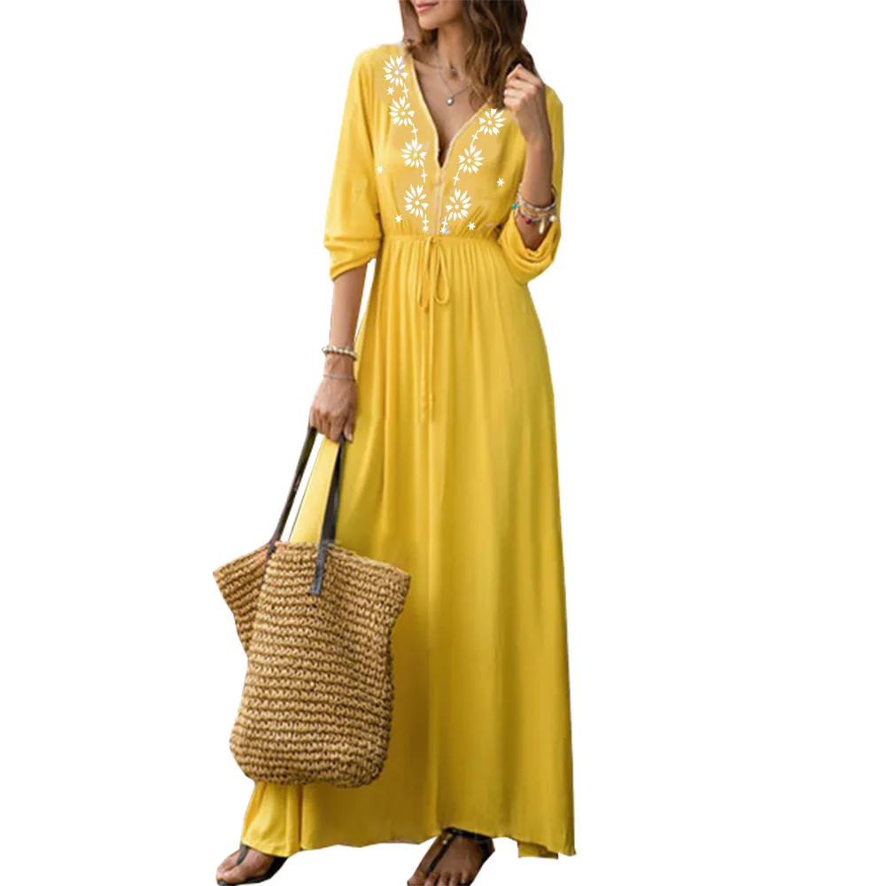 Summer Floral Print V-neck Dress Women 2019 Vintage Wrist Boho Long Dresses Sexy High Waist Sashes Beach Party DressFC362
Summer Floral Print V-neck Dress Women 2019 Vintage Wrist Boho Long Dresses Sexy High Waist Sashes Beach Party DressFC362