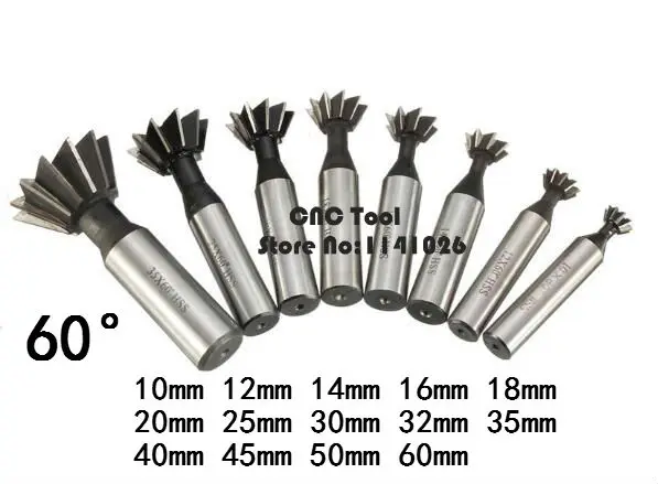 

1PCS 60 Degree HSS Dovetail Milling Cutters 60 Degree 10mm 12mm 14mm 16mm 18mm 20mm 25mm 30mm 32mm 35mm 40mm 45mm 50mm 60mm