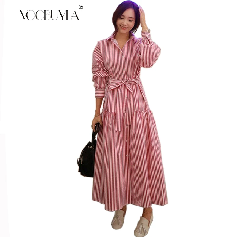 Voobuyla 2019 Autumn Women Cotton Long Sleeve Striped Dress Turn-down Collar Button Midi Streetwear Dresses Casual Holiday Dress
Voobuyla 2019 Autumn Women Cotton Long Sleeve Striped Dress Turn-down Collar Button Midi Streetwear Dresses Casual Holiday Dress