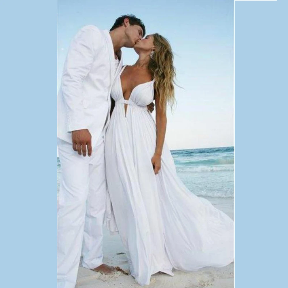 Simple Sexy Deep V-Neck Beach Wedding Dress Spaghetti Straps Backless Chiffon Wedding Dresses With Pleated
Simple Sexy Deep V-Neck Beach Wedding Dress Spaghetti Straps Backless Chiffon Wedding Dresses With Pleated
