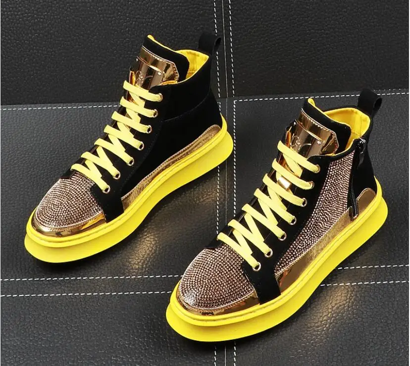 Luxury Brand Men Fashion High Top Sneakers Spring Autumn Casual High Shoes Men Crystal Boots Zipper Bling Shoes
Luxury Brand Men Fashion High Top Sneakers Spring Autumn Casual High Shoes Men Crystal Boots Zipper Bling Shoes