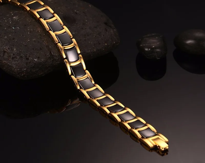 Vinterly Steel Magnetic Bracelet Male Black Ceramic Energy Germanium Bracelets Men Hand Chain Gold Color Hologram Bracelet Male Vinterly Steel Magnetic Bracelet Male Black Ceramic Energy Germanium Bracelets Men Hand Chain Gold Color Hologram Bracelet Male