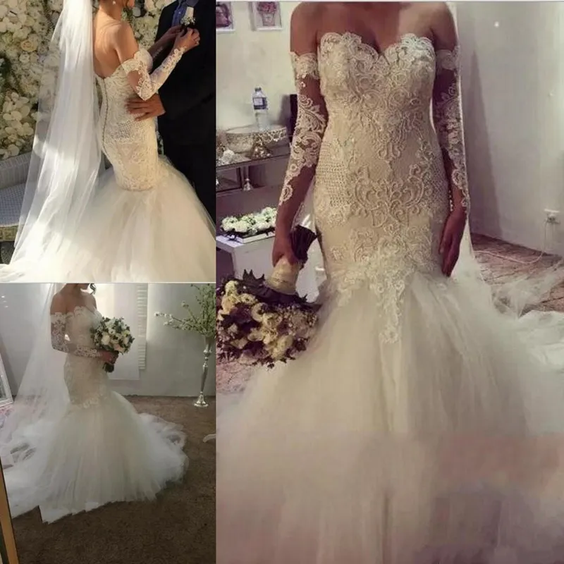 2019 Popular Mermaid Wedding Dress with Lace Appliques Off Shoulder Long Sleeves Any Size and Any Color Vestidos De Novia Longo
2019 Popular Mermaid Wedding Dress with Lace Appliques Off Shoulder Long Sleeves Any Size and Any Color Vestidos De Novia Longo