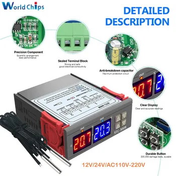 Dual Digital Temperature Controller Two Relay Output Thermostat Thermoregulator 10A Heating Cooling STC-3008 12V 24V 110V 220V
Dual Digital Temperature Controller Two Relay Output Thermostat Thermoregulator 10A Heating Cooling STC-3008 12V 24V 110V 220V