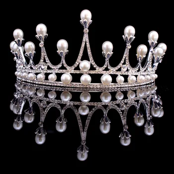 

New Pearls Bridal Tiaras Crowns Crystal Rhinestone Headdress Pageant Bridal Wedding Bride Accessories Wedding Headpiece Tiara