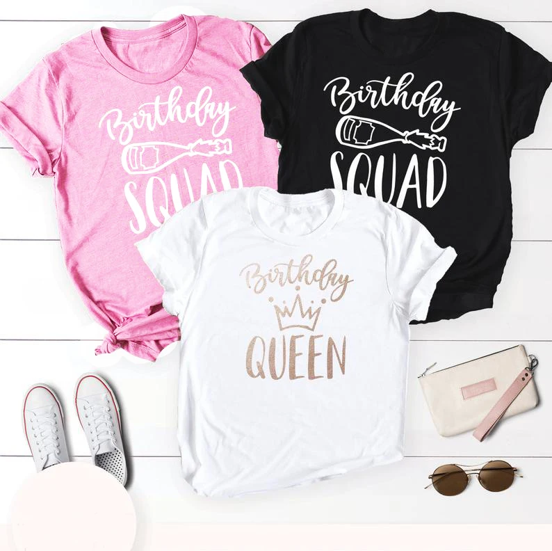 

Birthday Queen Squad t-Shirt grunge women tumblr slogan graphic aesthetic quote cotton party funny Gift Sassy tee top shirts