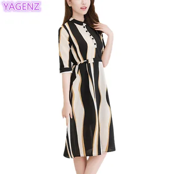 YAGENZ Chiffon Dresses Women Elegant Summer Dresses 2018 New Fashion Bandage Dress Seven sleeve Printing Loose Striped Dress 164
YAGENZ Chiffon Dresses Women Elegant Summer Dresses 2018 New Fashion Bandage Dress Seven sleeve Printing Loose Striped Dress 164