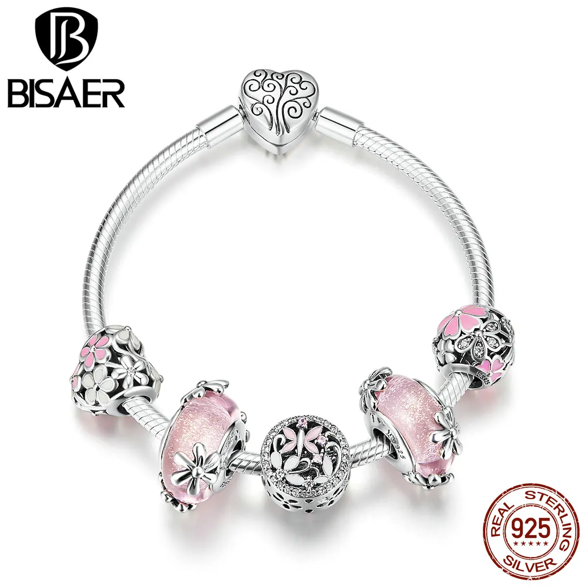 BISAER 925 Sterling Silver Pink Enamel Flower Spring Murano Glass Beads Charms Bracelet for Women Fashion Jewelry GXB821
BISAER 925 Sterling Silver Pink Enamel Flower Spring Murano Glass Beads Charms Bracelet for Women Fashion Jewelry GXB821