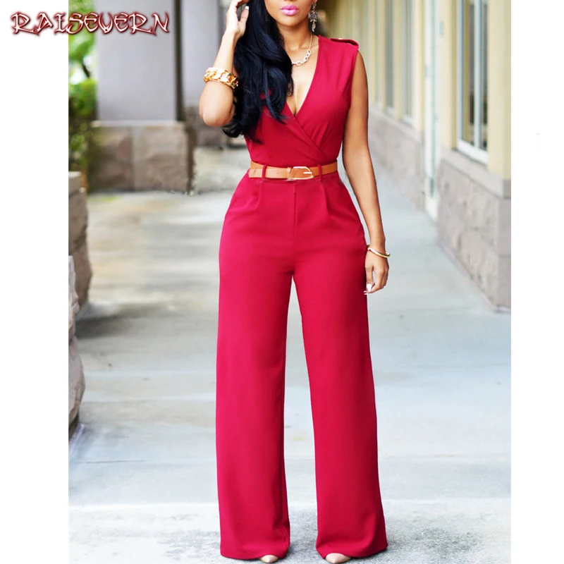 RAISEVERN Rompers Womens Jumpsuit Deep V Neck Jumpsuits Elegant Office Work Overalls Lady Solid Black Red Jumpsuit With Belt
RAISEVERN Rompers Womens Jumpsuit Deep V Neck Jumpsuits Elegant Office Work Overalls Lady Solid Black Red Jumpsuit With Belt