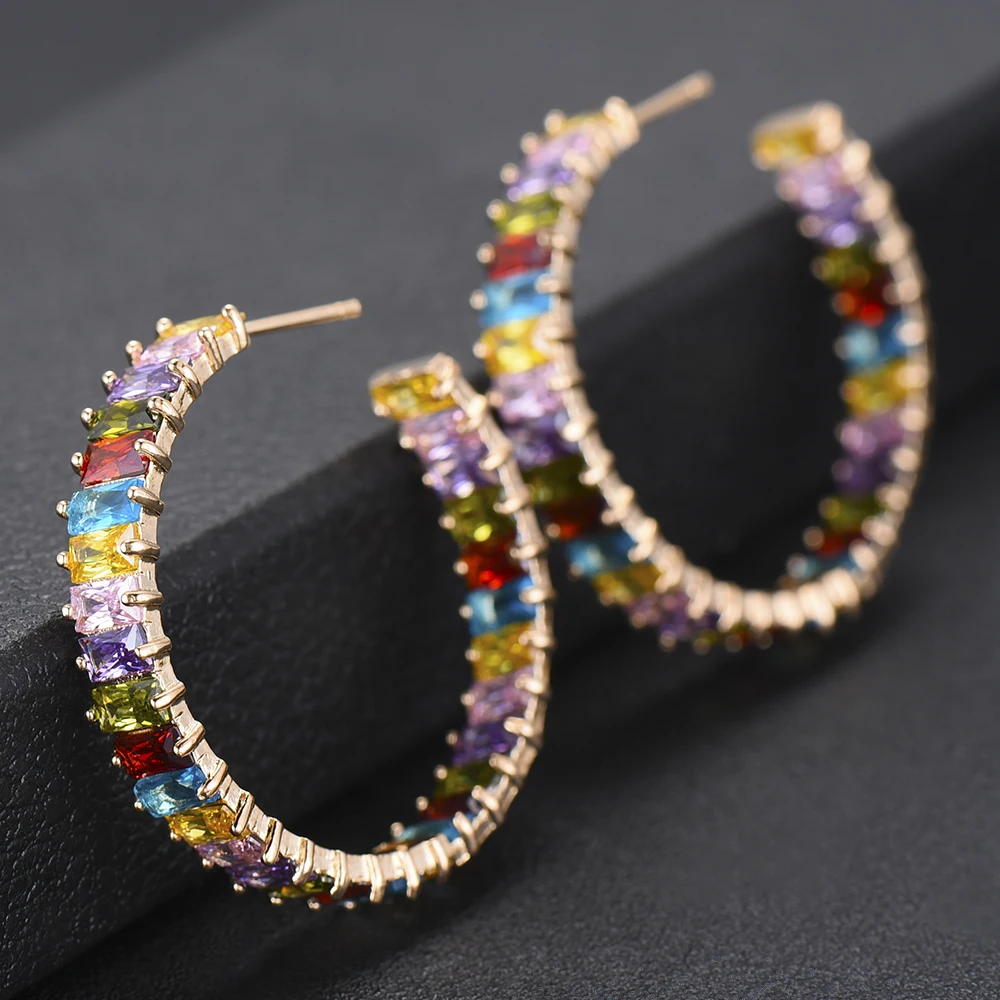 SISCATHY Trendy Women Wedding African Dubai Jewelry Statement Earrings Multicolors Cubic Zirconia Big Circle Hoop Earrings
SISCATHY Trendy Women Wedding African Dubai Jewelry Statement Earrings Multicolors Cubic Zirconia Big Circle Hoop Earrings