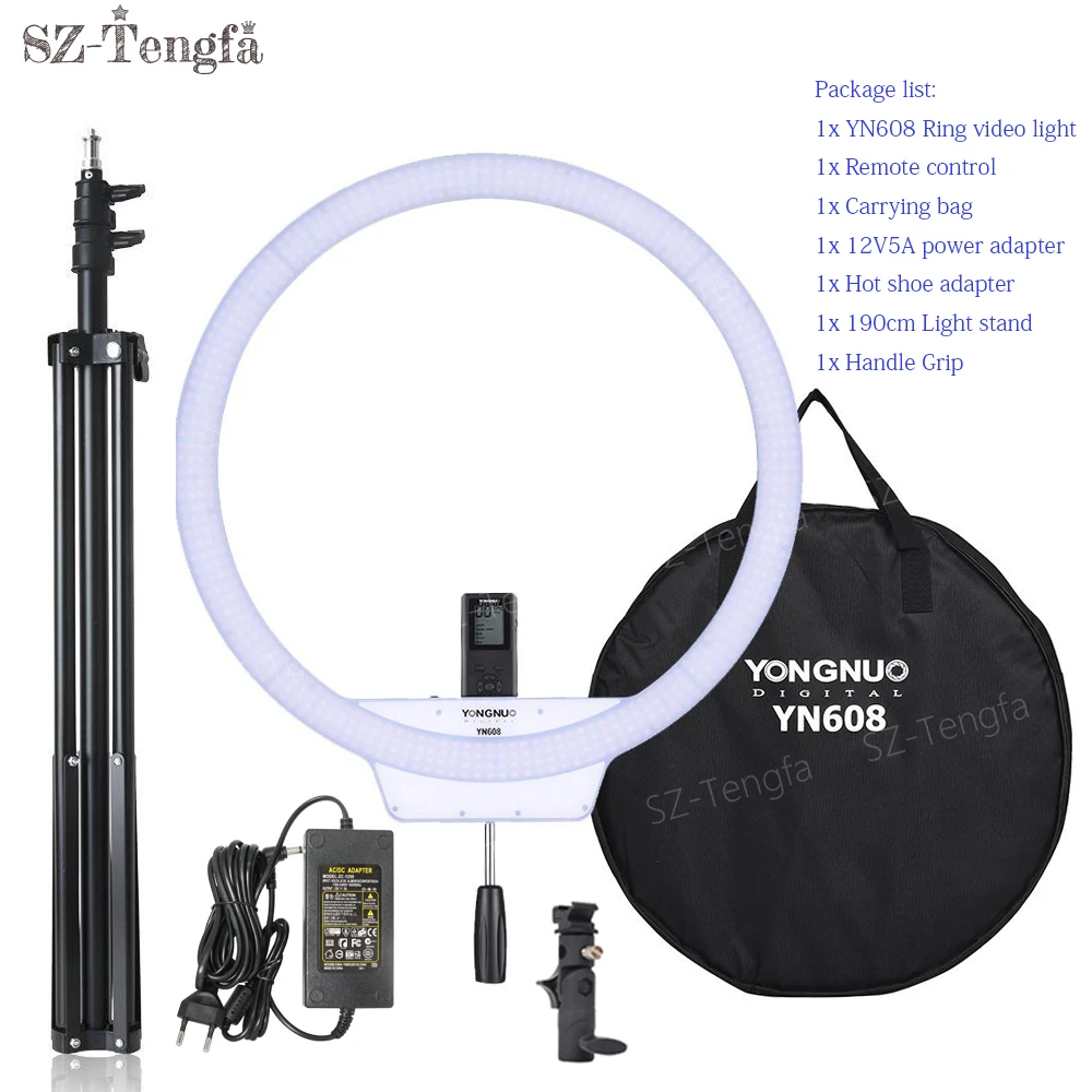 YongNuo YN608 Ring LED Light 3200K-5500K Bi-Color Temperature and 5500K Wireless Remote LED Video Light
YongNuo YN608 Ring LED Light 3200K-5500K Bi-Color Temperature and 5500K Wireless Remote LED Video Light
