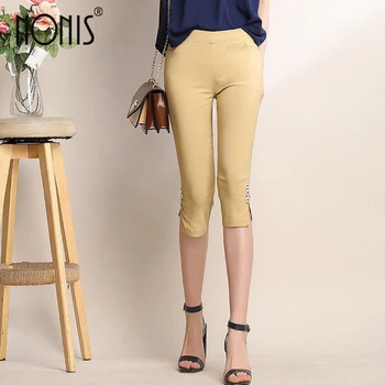 Nonis 2018 new Spring Summer women Sexy casual Knee length pants Plus size 4XL Elastic Waist Fabric Side slit Buttons Trousers
Nonis 2018 new Spring Summer women Sexy casual Knee length pants Plus size 4XL Elastic Waist Fabric Side slit Buttons Trousers
