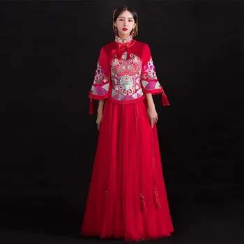 Female Qipao Embroidery Oriental Chinese Style Bride Wedding Ball Gown Mesh Dress Flower Elegant Cheongsam Toast Clothing 3XL
Female Qipao Embroidery Oriental Chinese Style Bride Wedding Ball Gown Mesh Dress Flower Elegant Cheongsam Toast Clothing 3XL